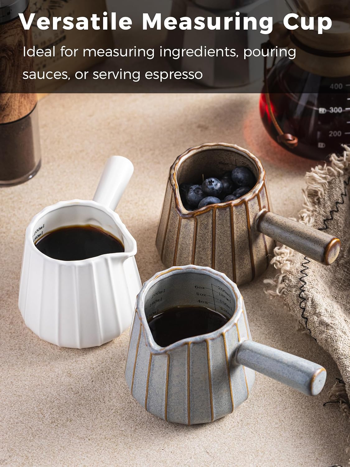 Espresso Cups, Ceramic Espresso Shot Cup with Handle, 6 OZ/ 200ML | Espresso Measuring Cup for Double Espresso, Espresso Accessories, Epresso Shot Glass with Dual Measurement Scales, White
