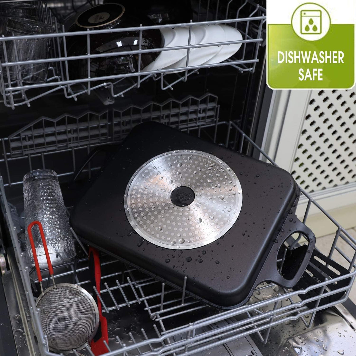 S·KITCHN Nonstick Grill Pan, Induction Stove Top Grill Plate, Glass Grilling Pan for Indoor, Gas Range Grill Panel/Skillet