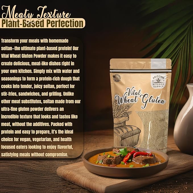 2.2 lb Vital Wheat Gluten | High-Protein, All-Natural Wheat Protein for Bread, Pizza Dough, Seitan, and More | Vegan & Keto-Friendly Baking Essential by Arizona Kitchen Supply
