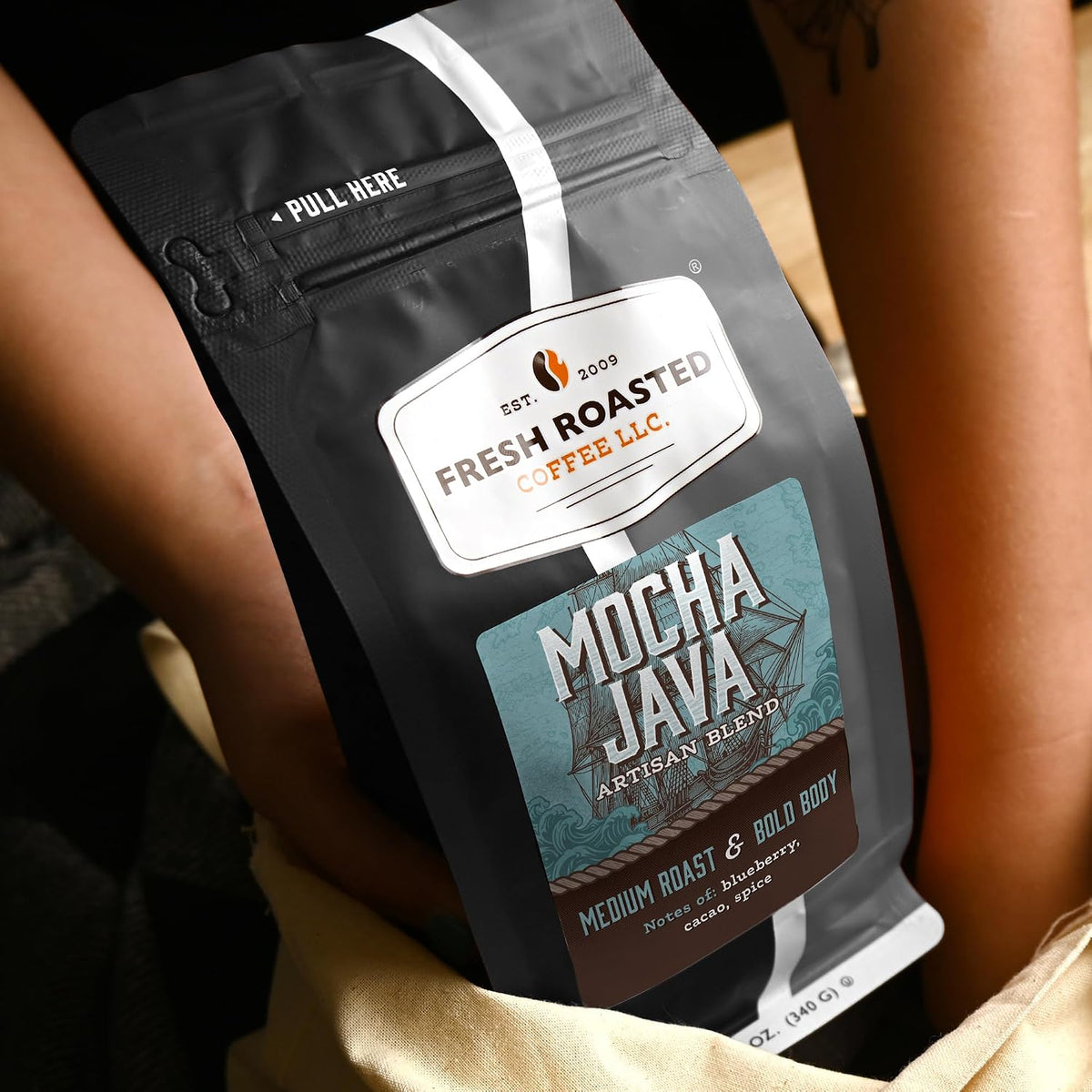 Fresh Roasted Coffee, Mocha Java Drip Ground Coffee, Medium Roast, Kosher, 12 oz