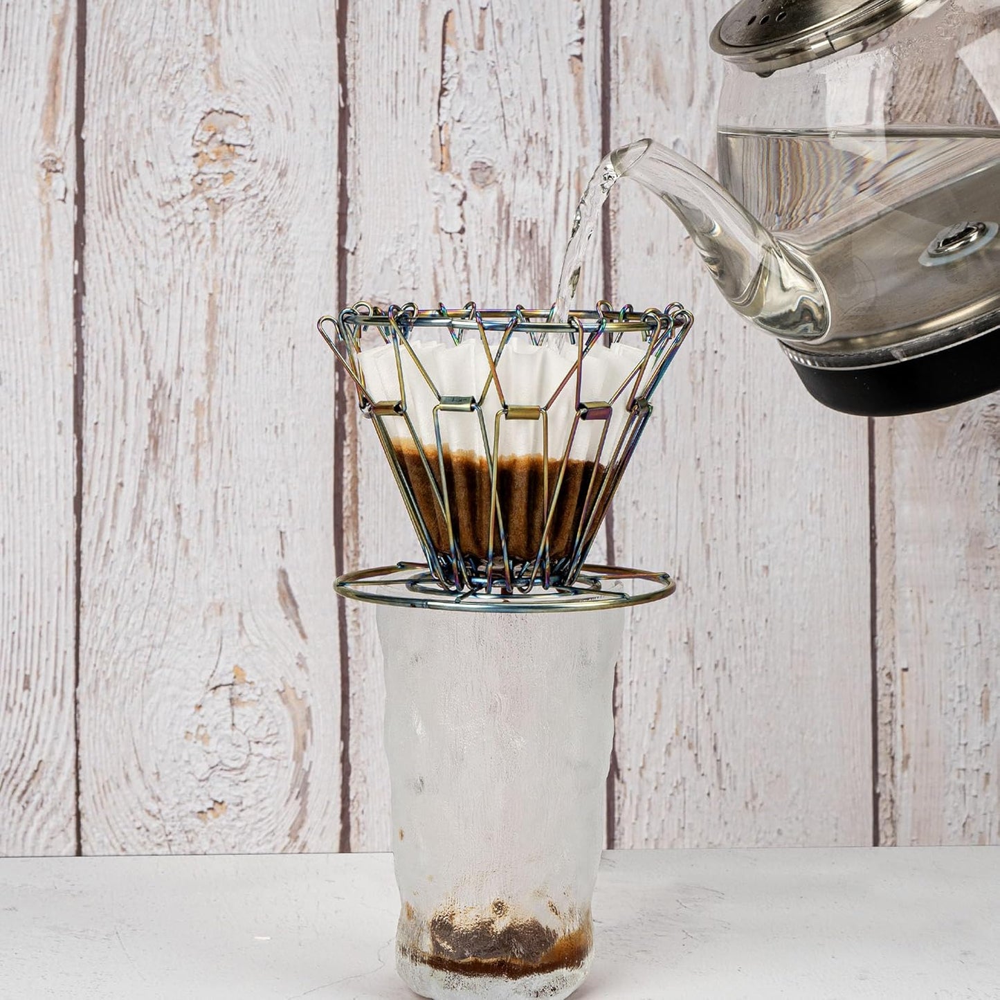Vibrant Stainless Steel Coffee Dripper, Collapsible Portable Pour Over Filter Holder Reusable Design for Cafe Filters and 60-Degrees Tapered Filters (Colorful)