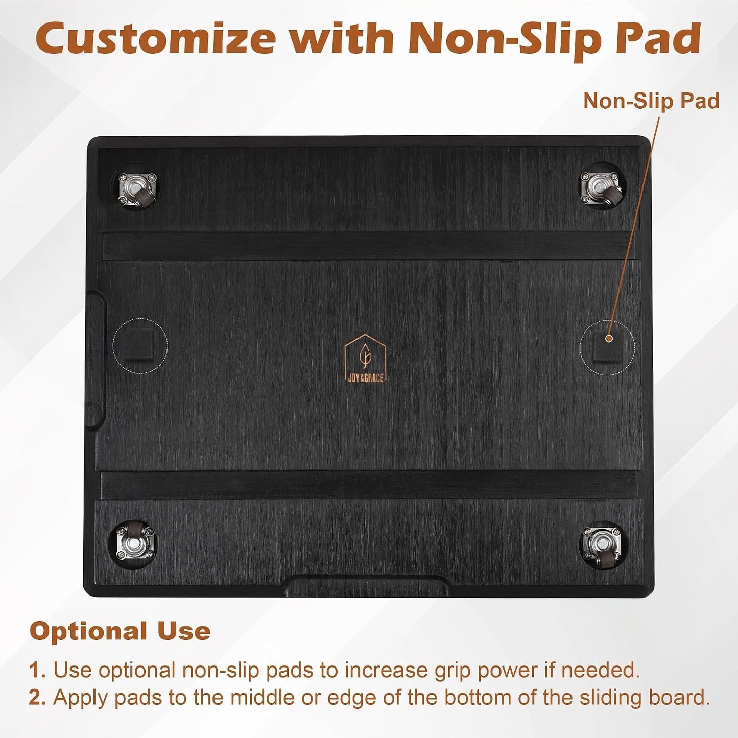 Joy&Grace Appliance Slider for Kitchen Appliances 360° Rolling Sliding Tray for Coffee Maker Countertop, Bamboo Coffee Pot Slider Rolling Tray with Universal Rollers (Black, Medium 14.5" x 10")