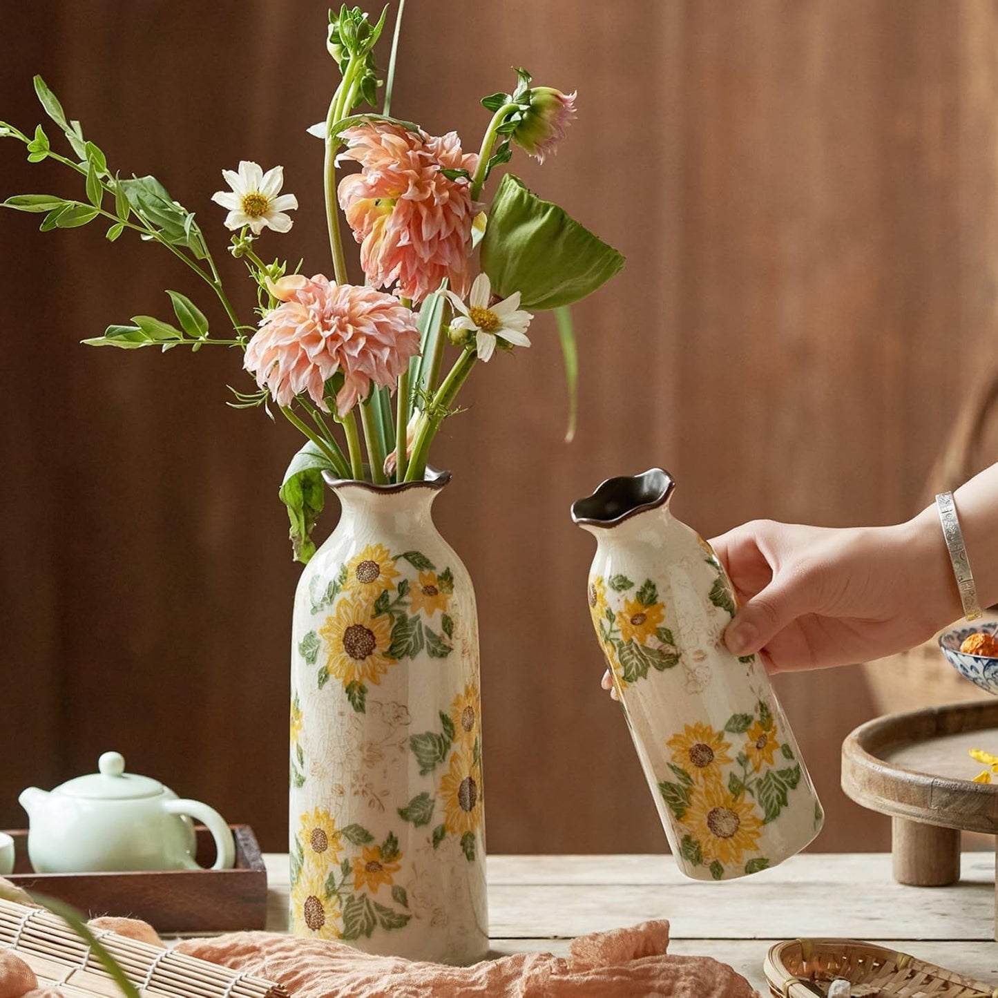 Levvohd Autumn Vintage Ceramic Vase Set of 3 for Decor Home | Rustic Farmhouse Vase Your Kitchen Bedroom Living Room Bathroom Shelf Centerpiece Table Decorations (H 9.5" + H7.7" + H5.9")