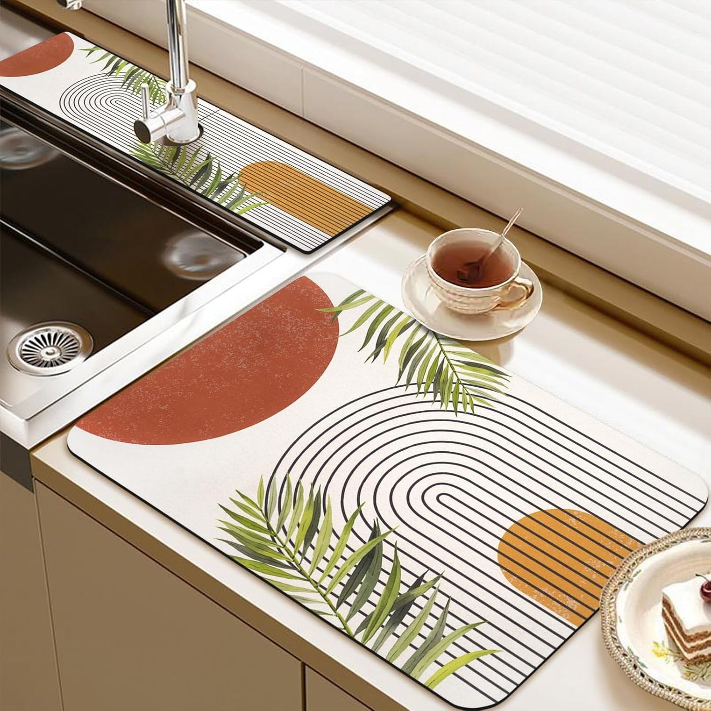 24.5" x 15.5" Dish Drying Mat & 24" x 5.5" Sink Splash Guard, Super Absorbent Drainer Rack Mat for Kitchen Counter Coffee Bar