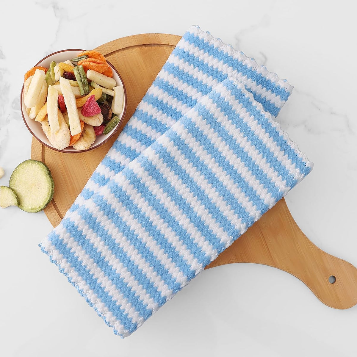 Homaxy Kitchen Towels(12 Pack, 10 x 20 inches), Ultra Soft and Absorbent Dish Towels, Reusable Fast Drying Microfiber Cleaning Cloth, Coral Velvet Wave Design No-lint, Blue