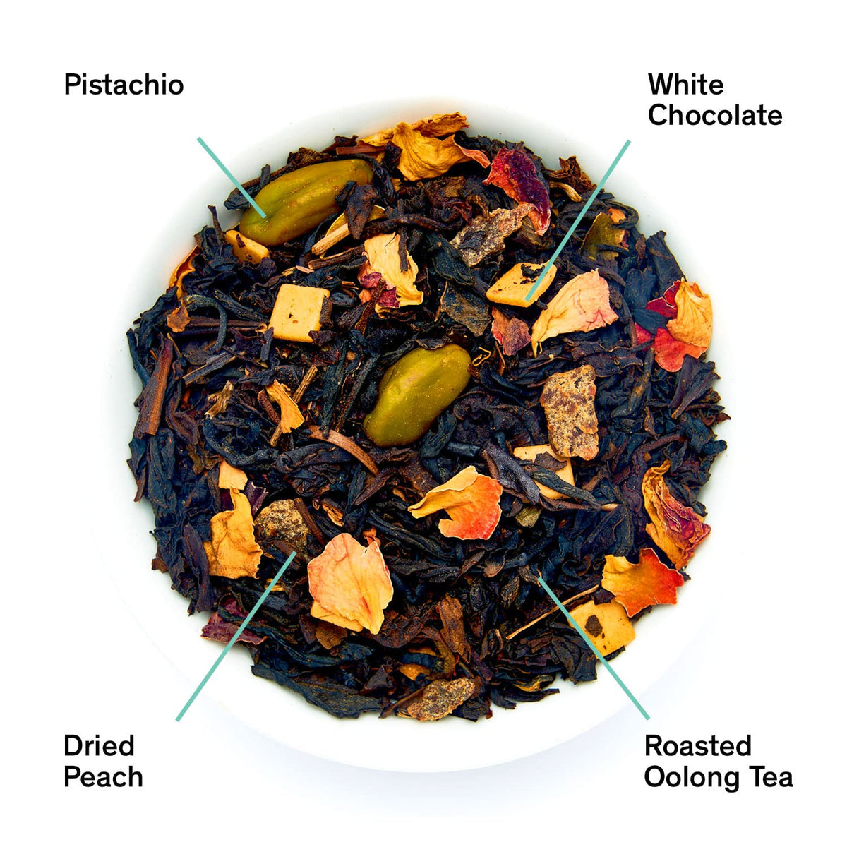 August Uncommon Dark Iris Pistachio Peach Oolong Tea with Caffeine (1.75oz) | Smooth and Energizing Oolong Tea with Floral and Fruity Notes – Loose Leaf Tea for Daily Enjoyment in a Resealable Pouch