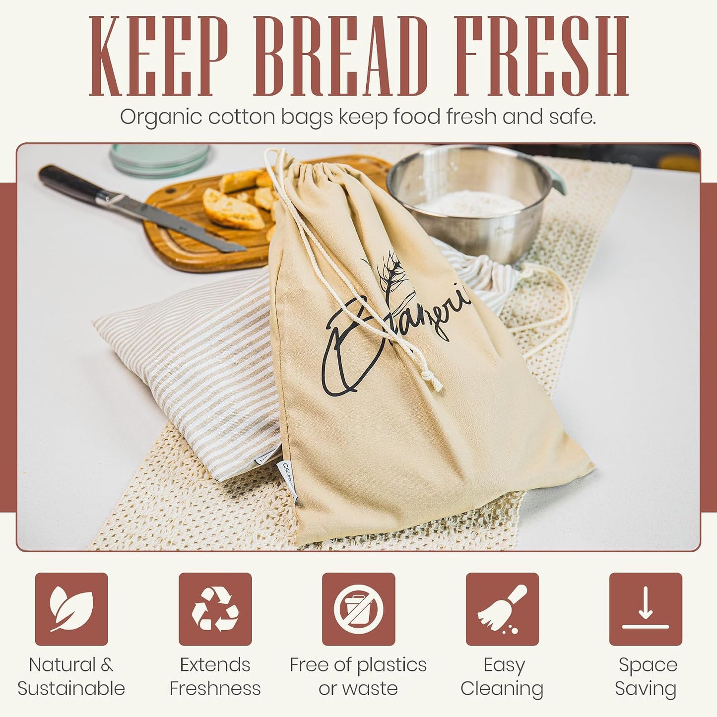 Bread Bags for Homemade Bread, Sourdough & Gluten Free Bread with Multifunctional Reusable Silicone Inserts. Silicone Kneading Dough Bag, Pizza Dough, Tortilla & Pasta Storage Bags - (16x11inch)
