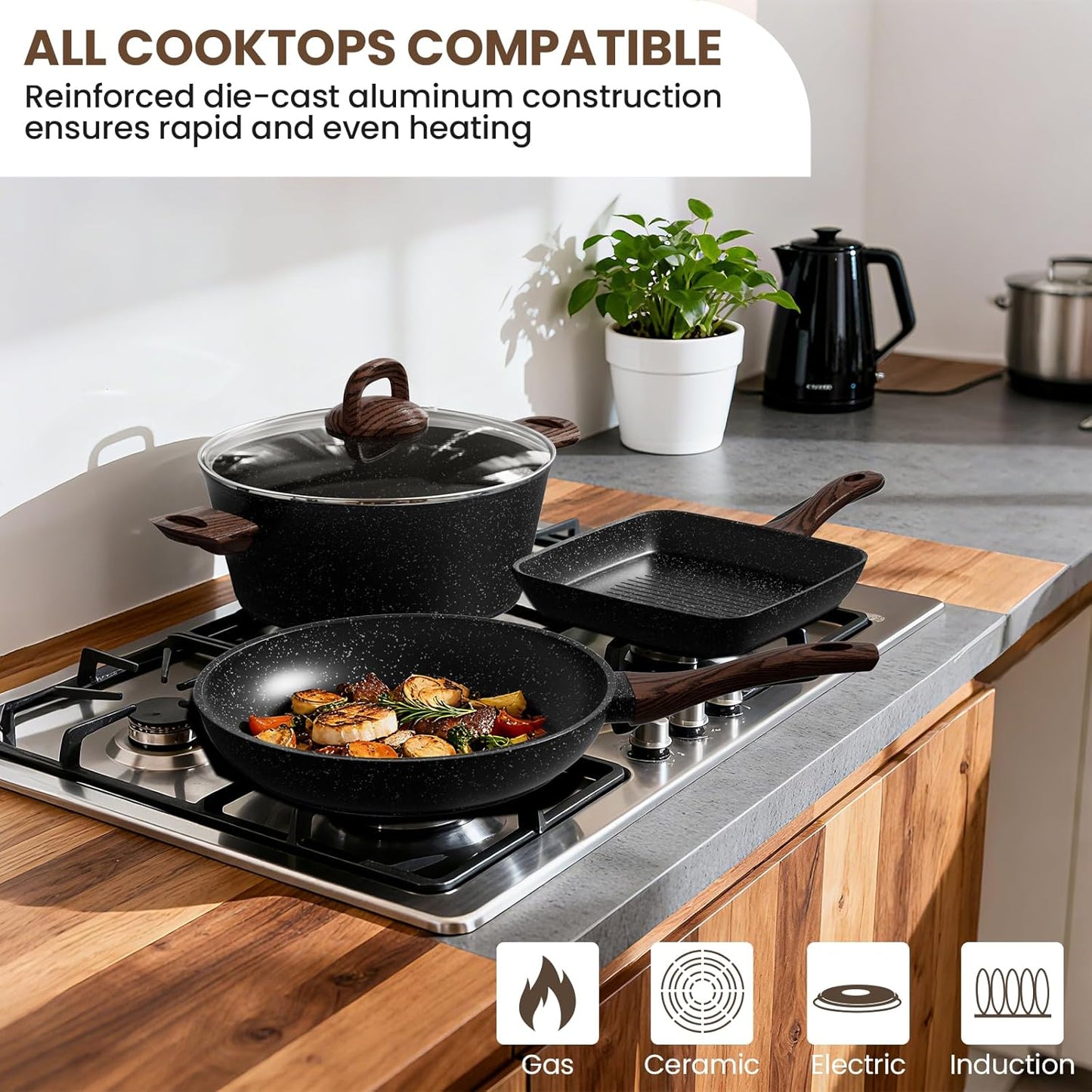 Pots and Pans Set Non Stick, 31 Piece Kitchen Induction Cookware & Bakeware Set, Nonstick Kitchen Cooking Pans Set with