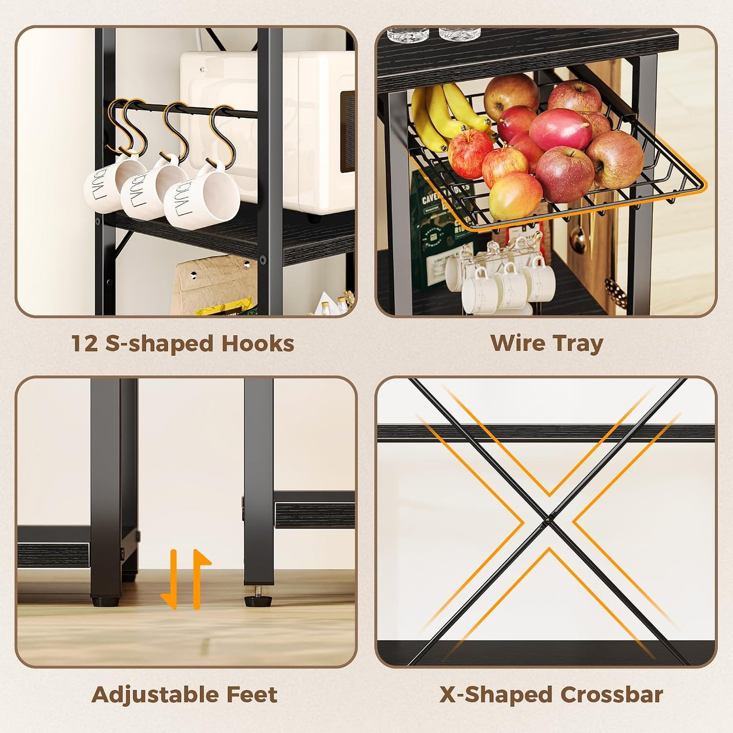 SUPERJARE Large Bakers Rack with Power Outlets, 47.2 Inches Microwave Stand