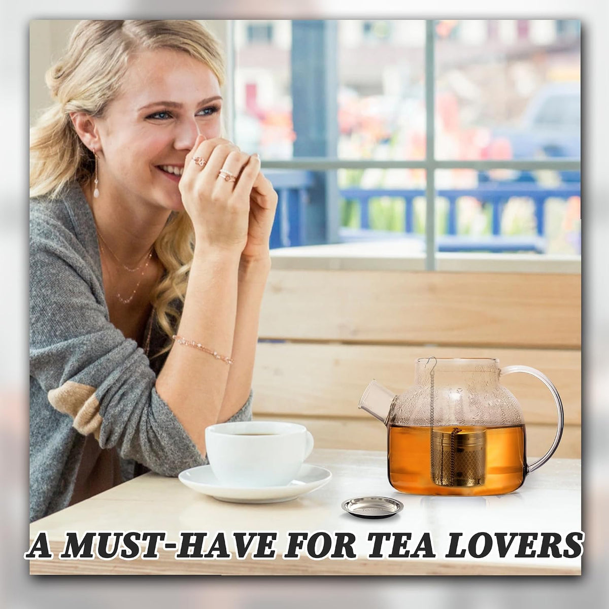 Yoassi Tea Infusers for Loose Tea, Extra Fine Mesh Tea Strainers, 18/8 Stainless Steel Loose Leaf Tea Steeper Tea Diffusers with Extended Chain Hook and Drip Tray 1 Pack