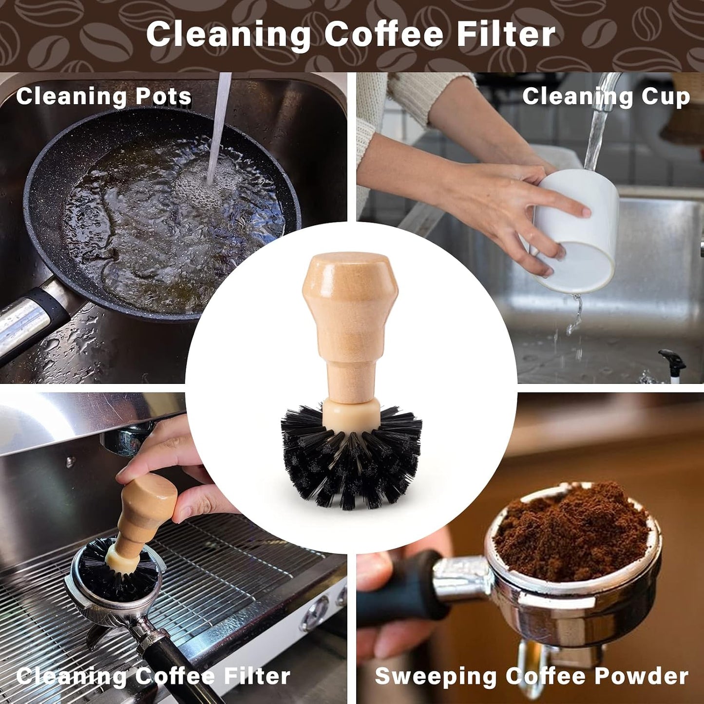 HOMEE Coffee Portafilter Basket Cleaning Filter Brush Fits for 54/58mm | Stiff Bristles Wood Handle Coffee Accessories,Espresso Barista Machine Cleaning Tool,Fits for Home Kitchen & Small Coffee Bar