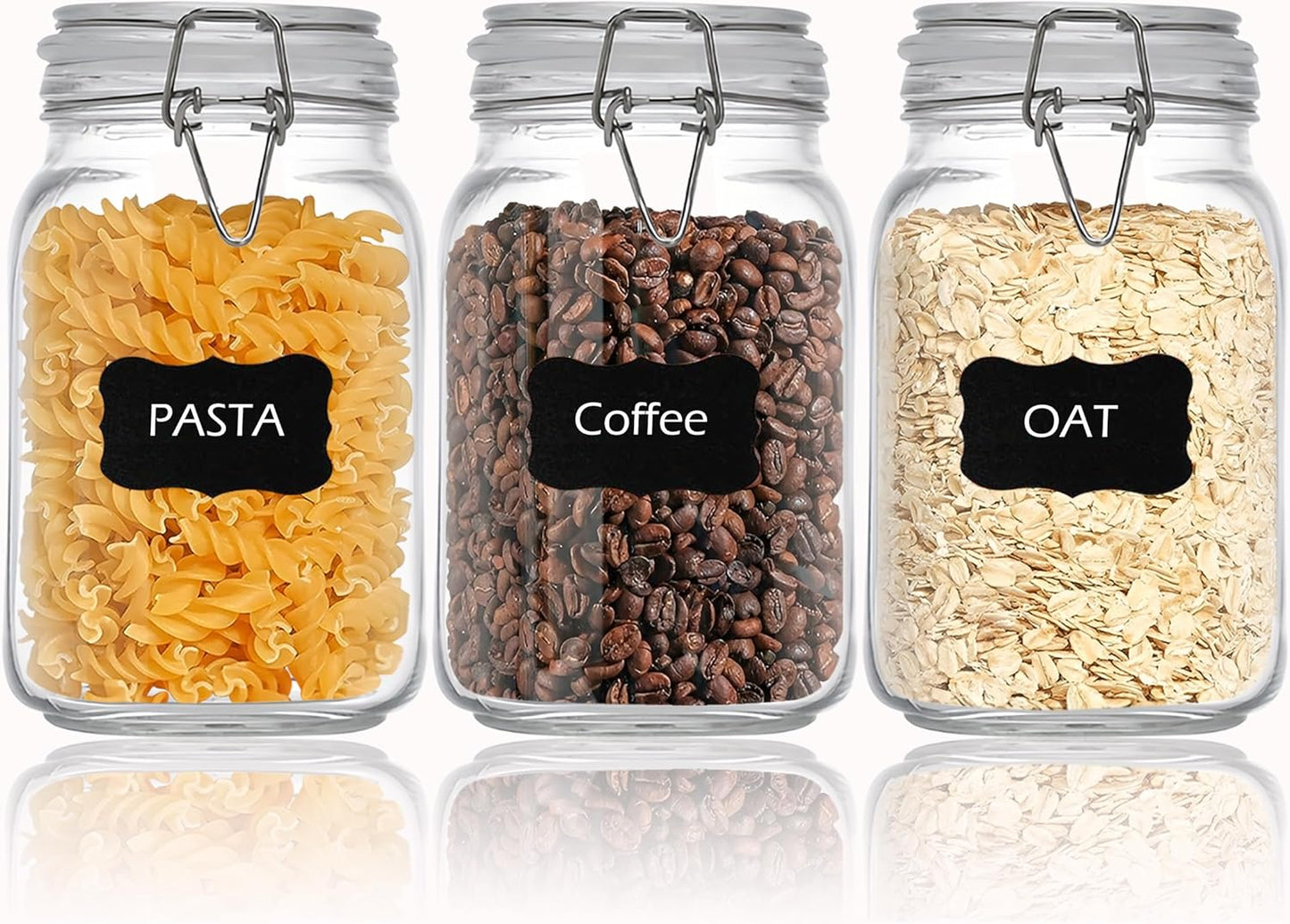 Clear Food Storage Jars 50oz Square, Airtight Glass Canister with Lids Set of 3, Kitchen & Pantry Or