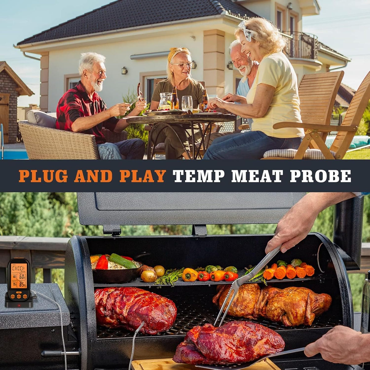 Meat Probe Thermometer Replacement for Thermopro TP10 TP25 etc, 2.5mm Plug | With 2 Clips, Steel Mesh Cable, Non-Slip Grip, Temp Range 32°F-572°F, 304 Stainless Steel, Plug & Play, Waterproof Probe Tip