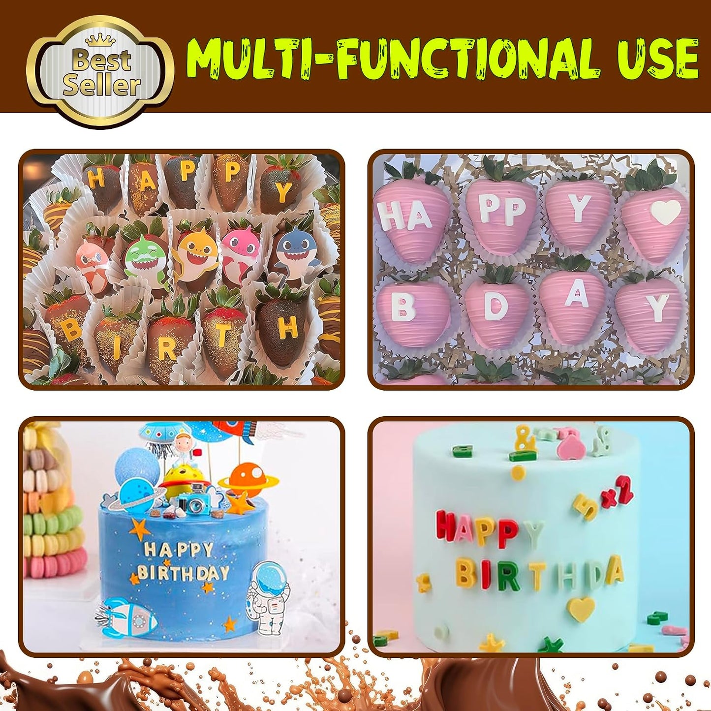 Silicone Letter Mold Chocolate Molds - Non-Stick Letter Chocolate Mold, Made of Food Grade Silicon, Perfect for Cake Decoration, Candy, Chocolate, Birthday Party - 4 Pack