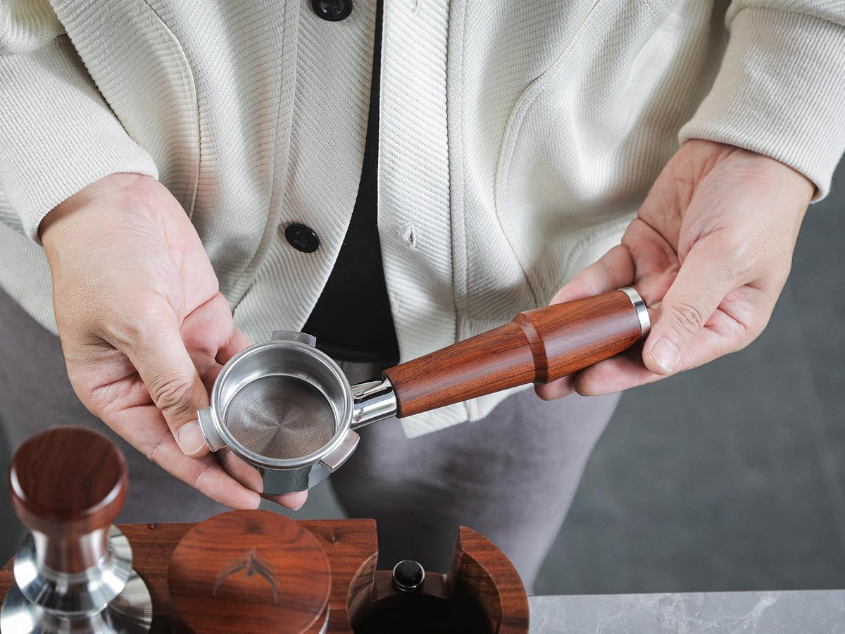 54mm Bottomless Portafilter Breville Compatible, Rosewood Handle