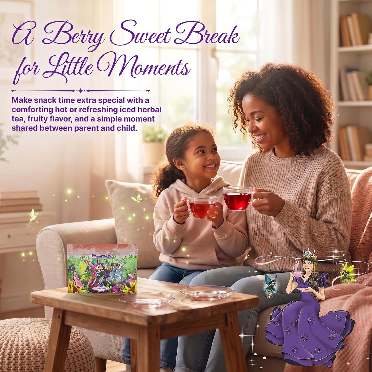 Bellasia Tea Fairy Berry for Kids Using Real Strawberry Pieces- Caffeine Free Herbal Tea Blend with Real Ingredient & Balanced Flavor- Add Loose Leaf Tea to Your Child’s Routine for Fun & Tasty Drink