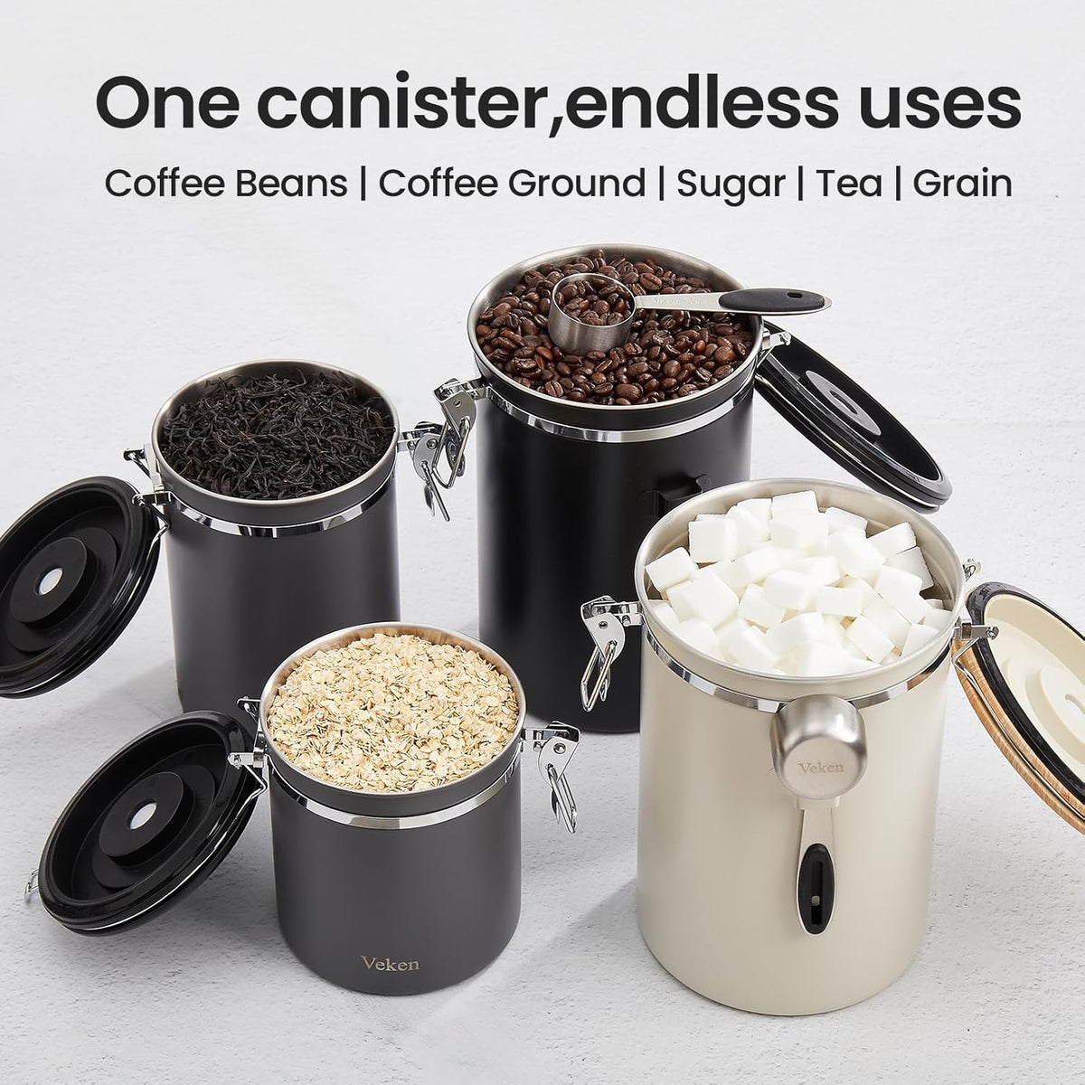 Veken Coffee Canister, Airtight Stainless Steel Food Storage Container,16OZ