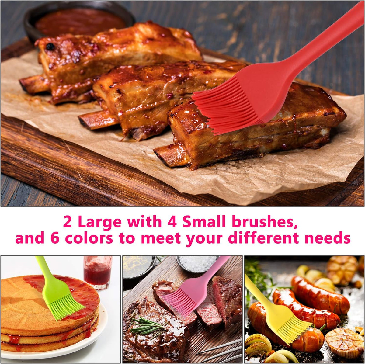 Silicone Basting Brush Set 6 Pack Heat Resistant Pastry Brushes Spread Oil Butter Sauce for BBQ Grill Barbeque Kitchen