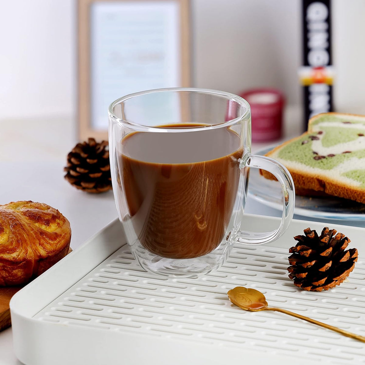 CNGLASS Large Double Wall Glass Coffee Mug 17 oz,Insulated Glass Coffee Cups with Handle,Set of 1