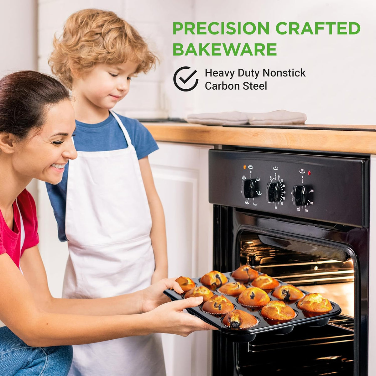 NutriChef 12-cup Black Oven Muffin Pan, Non-Stick Coated Layer Surface, Even Heating Muffin Tray for Muffins, Cupcakes, Pastries & Mini Pies, Used for Model Number NCBK6BK