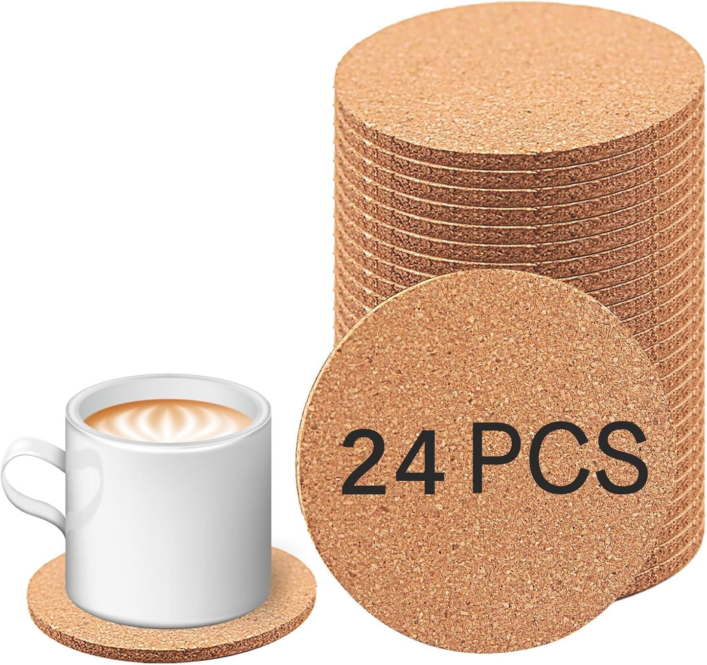24 pcs Cork Coasters for Drinks, Bulk Blank Coasters DIY Crafts, Non-Slip, Heat-Resistant, Absorbent