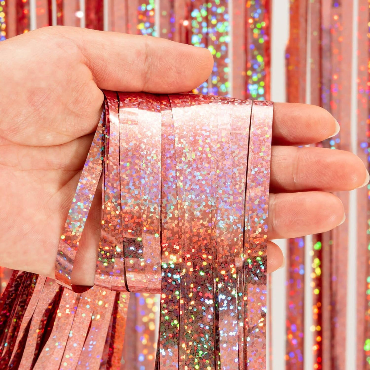 BRAVESHINE Tinsel Backdrop, Rose Gold Foil Fringe Curtains | 2 Pack | Party Streamers for 13th/16th/18th/21st/Girls/Birthday/Bachelorette/Engagement/Anniversary/Bridal Shower Party Decorations