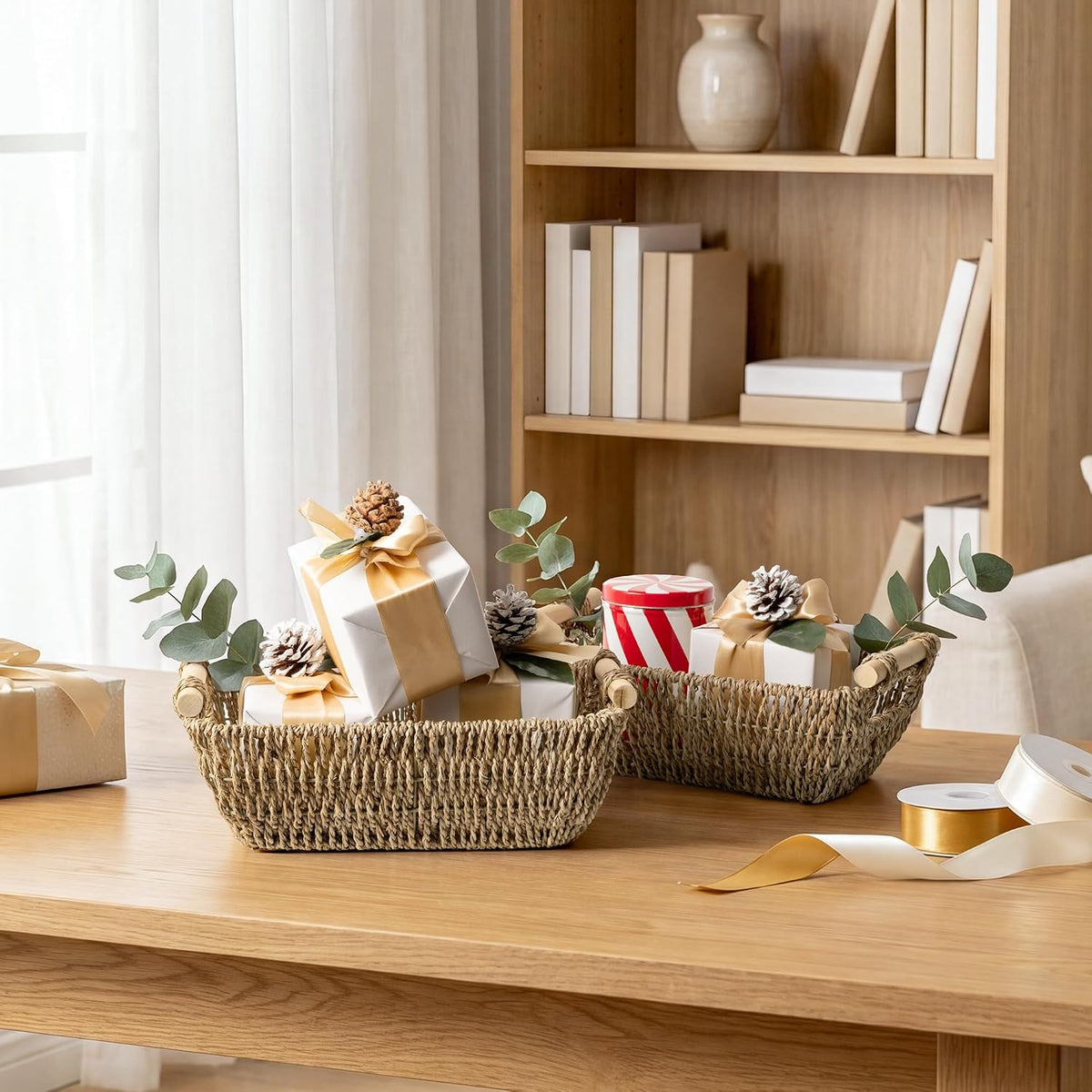 StorageWorks Small Wicker Baskets for Organizing, Seagrass Baskets, 2 Pack