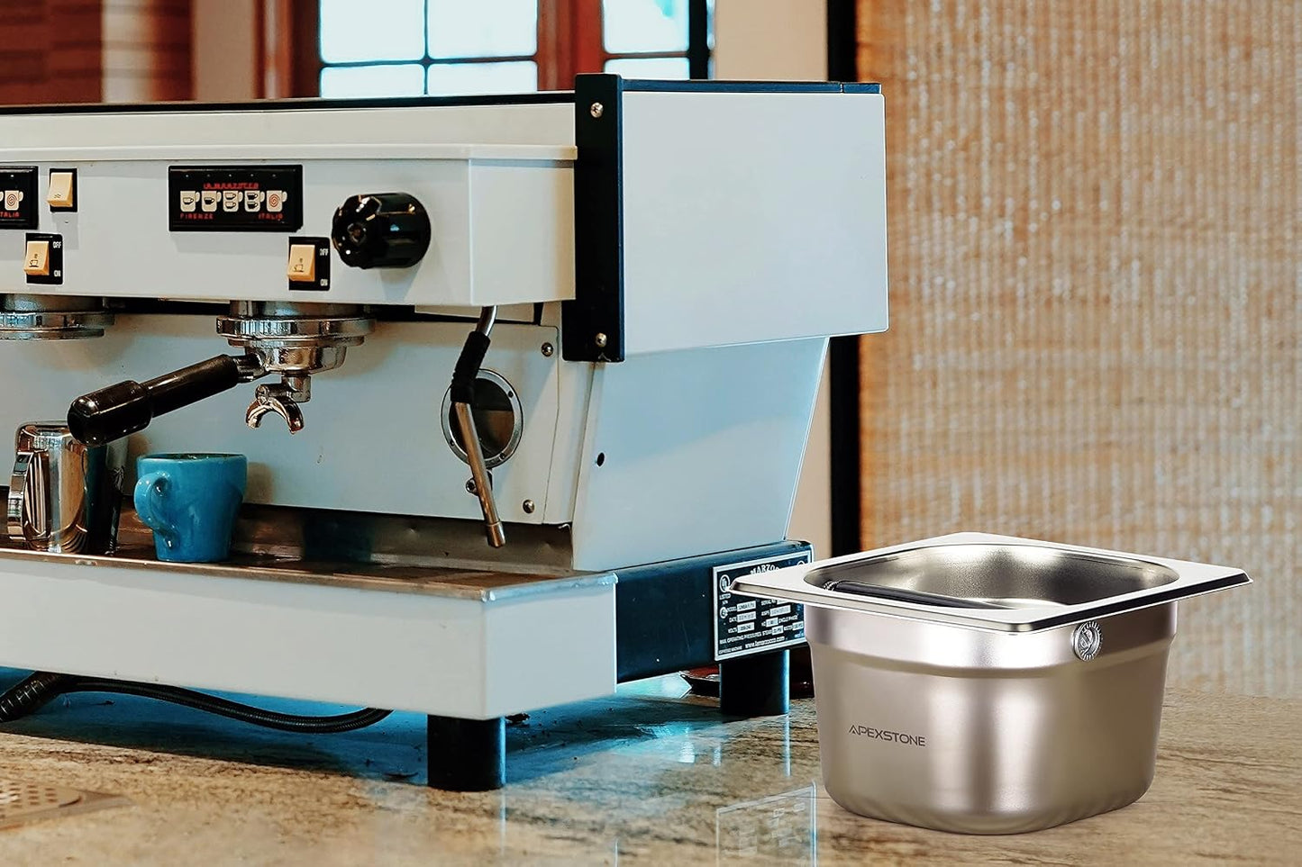 Coffee Knock Box Stainless Steel, 6.9 Inch Espresso Knock Box for Espresso Coffee Grounds, Built-In Knock Box with Rubber Knock Bar, 1.5L Large Capacity for Home Barista & Coffee Bar
