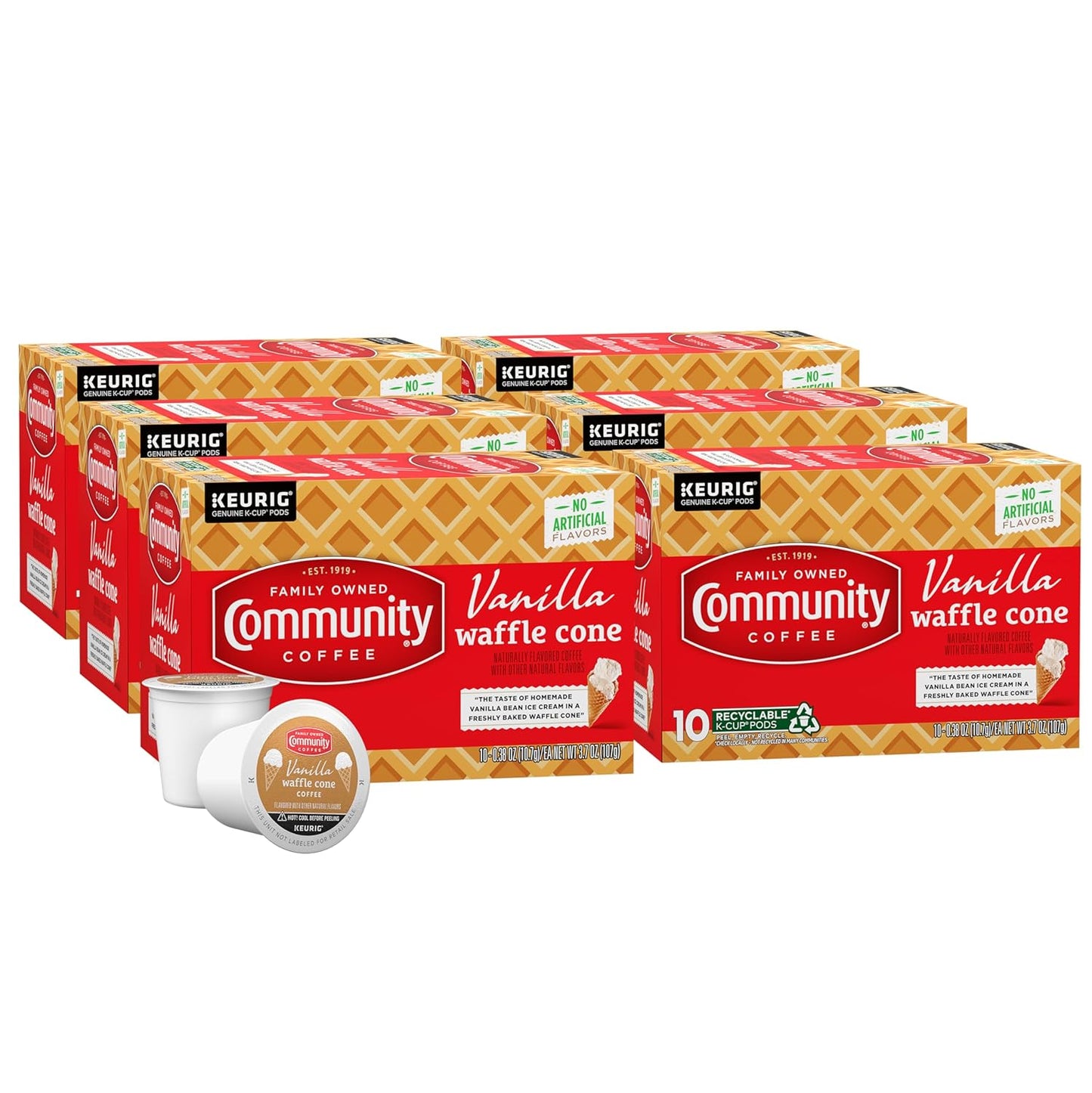 Community Coffee Vanilla Waffle Cone 60 Count Coffee Pods, Ice Cream Flavored, Compatible with Keuri