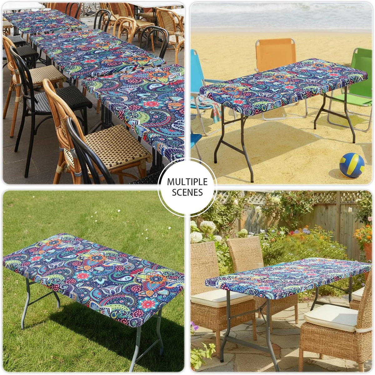 Smiry Spandex Printed 6FT Rectangle Table Cloth, Elastic Fitted Table Cover