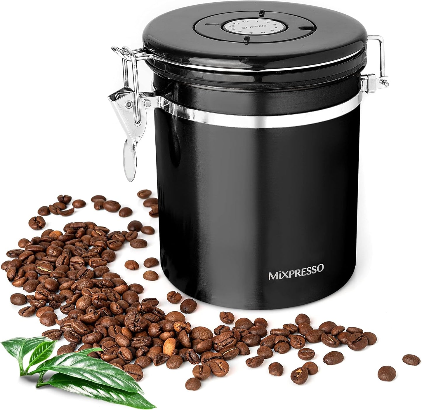 Mixpresso 16 Oz Black Coffee Canister, Stainless Steel Airtight Coffee Container, Air tight Jar Tea