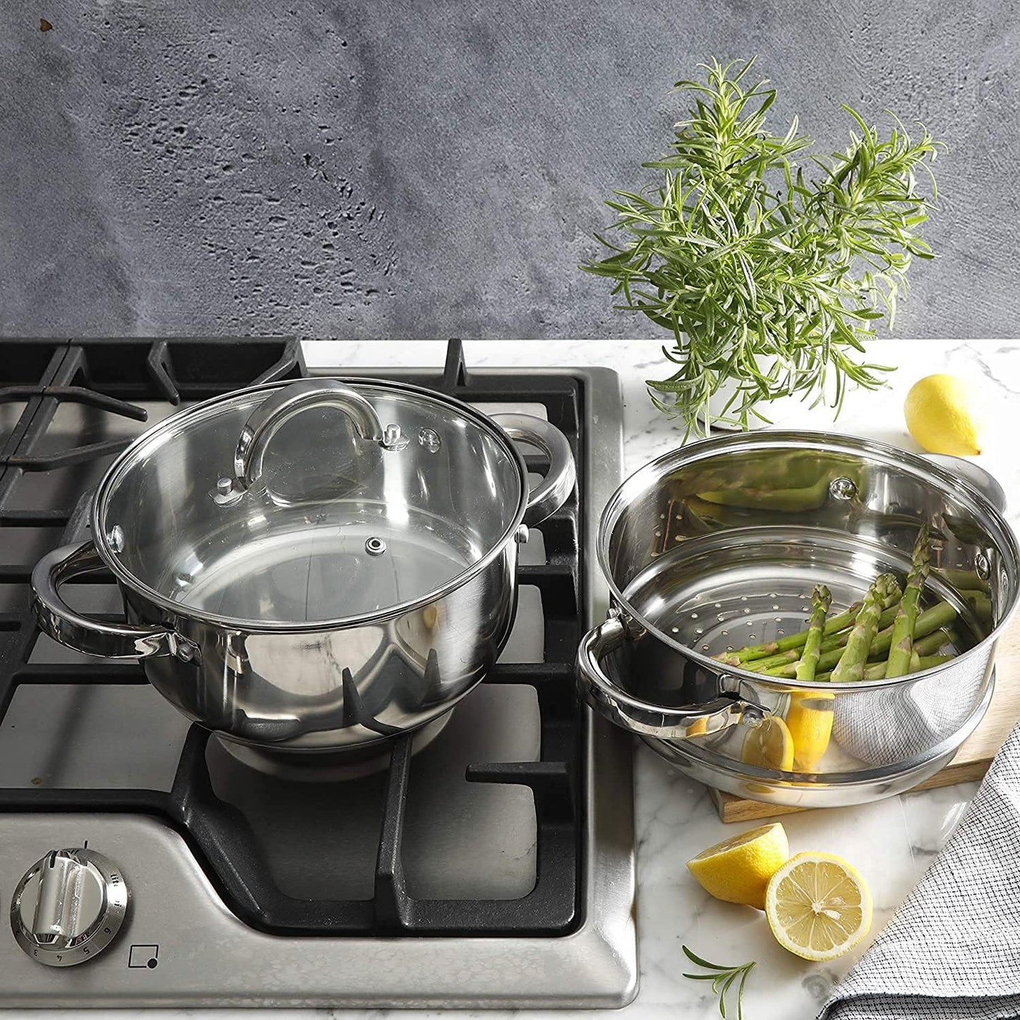 Oster Dutch Oven with Steamer Basket 3-Quart - Sangerfield Stainless Steel, Stovetop Steamer for Vegetables, Rice & Tama