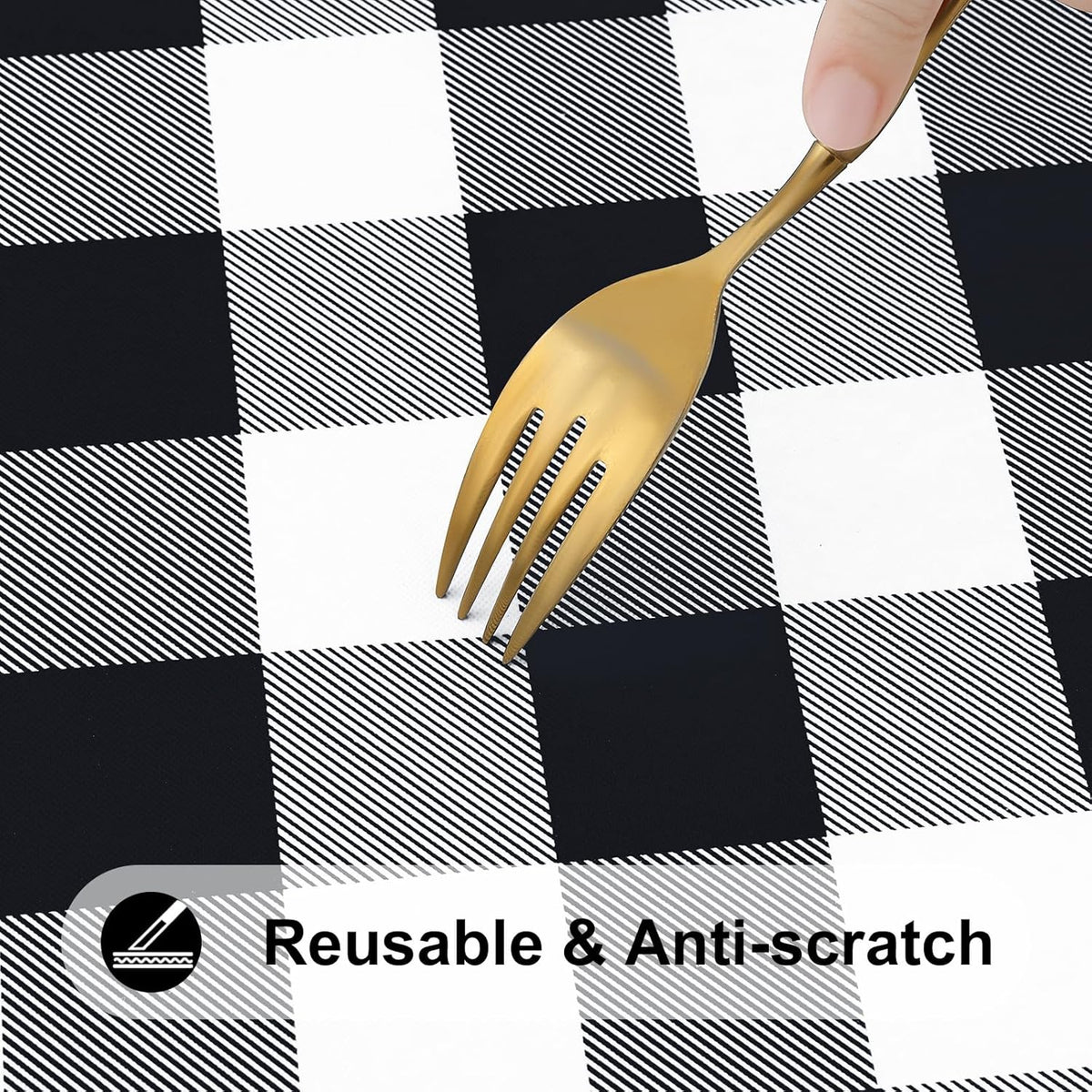 Smiry 6 Foot Picnic Table Cloth, Flannel Backed Fitted Vinyl tablecloths | Waterproof Elastic Rectangle Tablecloth ,Buffalo Plaid Table Covers for Dining, Camping, Outdoor (Black and White, 30" x 72")