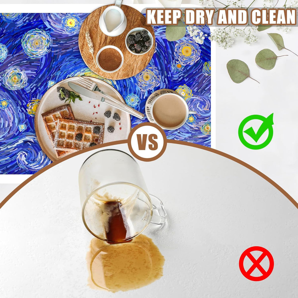 Starry Night Coffee Mat Absorbent Dish Drying Mat for Kitchen Counter Hide Stain Rubber Backed Coffee Bar Accessories Fit Under Espresso Machine Dish Rack, 15.7 x 23.6 Inch