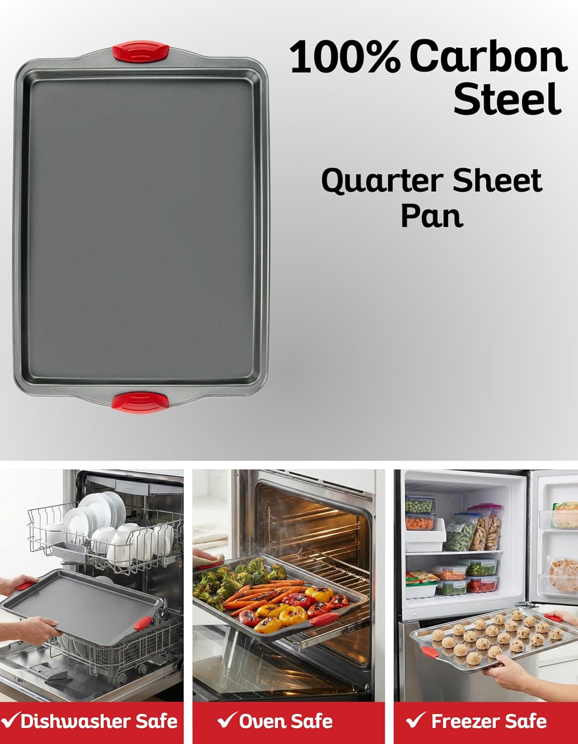 Nonstick Baking Sheet Pan Heavy-Gauge Carbon Steel, Warp, Dent, and Rust-Resistant Gourmet Rimmed Half Cookie Sheet Tray, Non-Toxic for Exceptional Baking Performance - 15x10 Inch