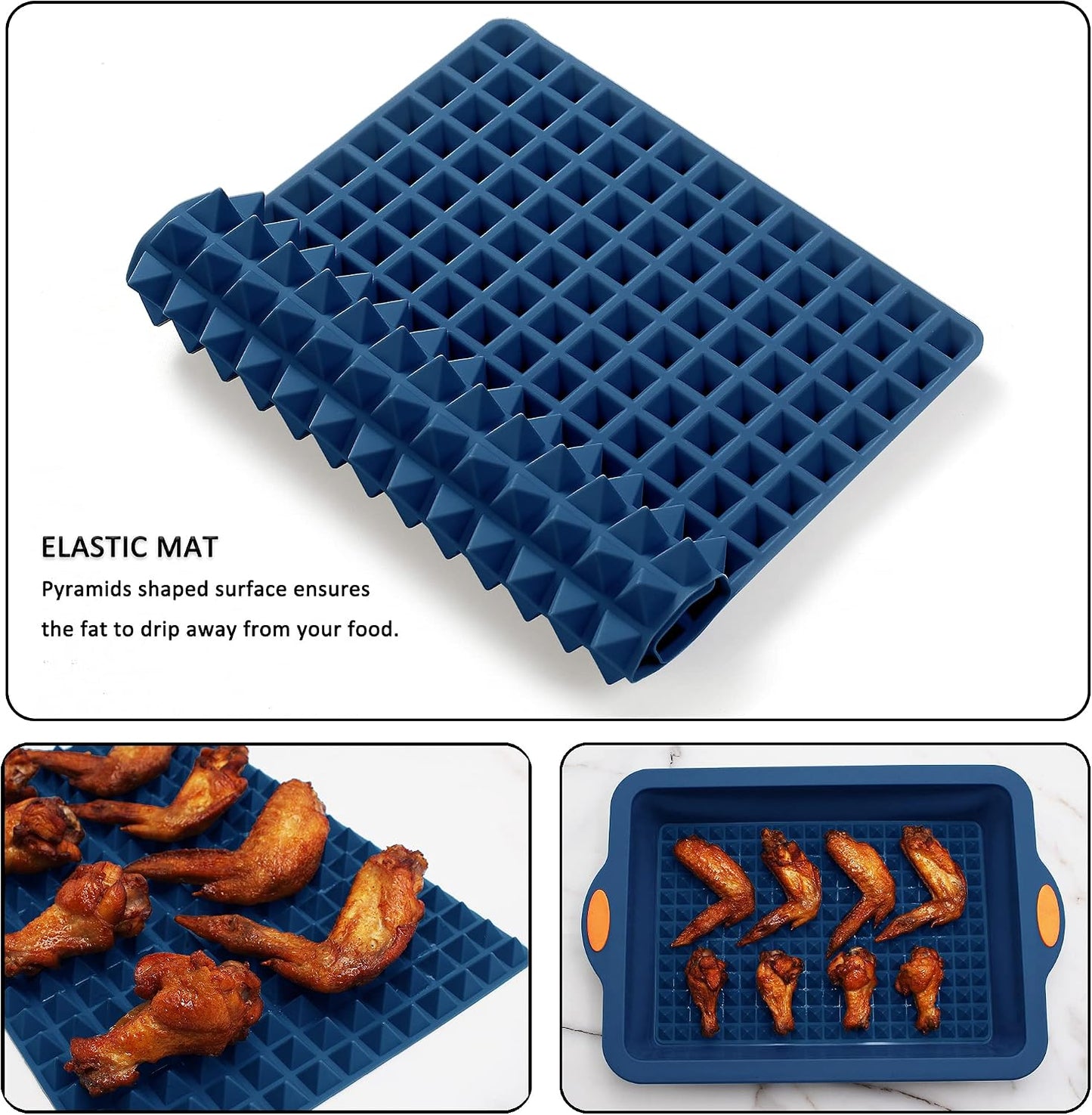 8 in 1 Silicone Baking Set - 6 Cake Molds - 2 Silicone Baking Mat, Nonstick Cookie Sheet, Cake Muffin Bread Pan with Grips and Metal Reinforced Frame More Strength, Navy Blue