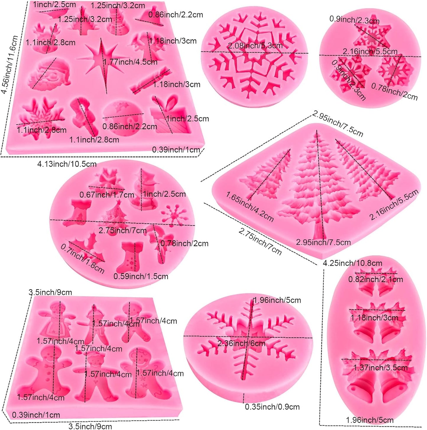 Christmas Silicone Molds Snowflake Molds Mini Xmas Fondant Chocolate Candy Cake Molds Christmas Snowman Tree Snowflake Holly Leaves Santa Claus