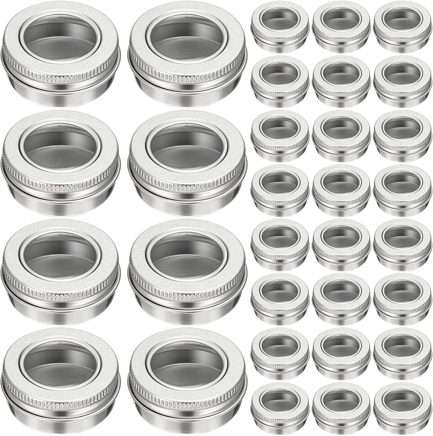 Zubebe 100 Pcs Aluminum Tin Jar Refillable Containers Clear Top Screw Lid Round Tin Container Bottle