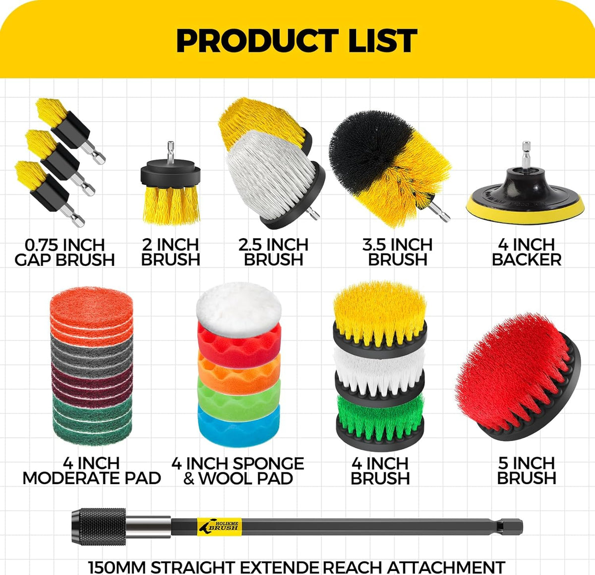 Holikme 30Piece Drill Brush Attachment Set - Power Scrubber Cleaning Kit