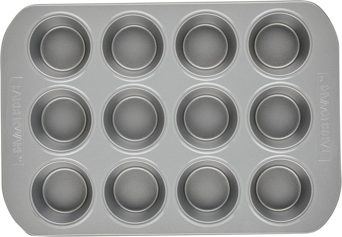 Farberware Bakeware Nonstick Muffin & Cupcake Pans, 12-Cup, Gray