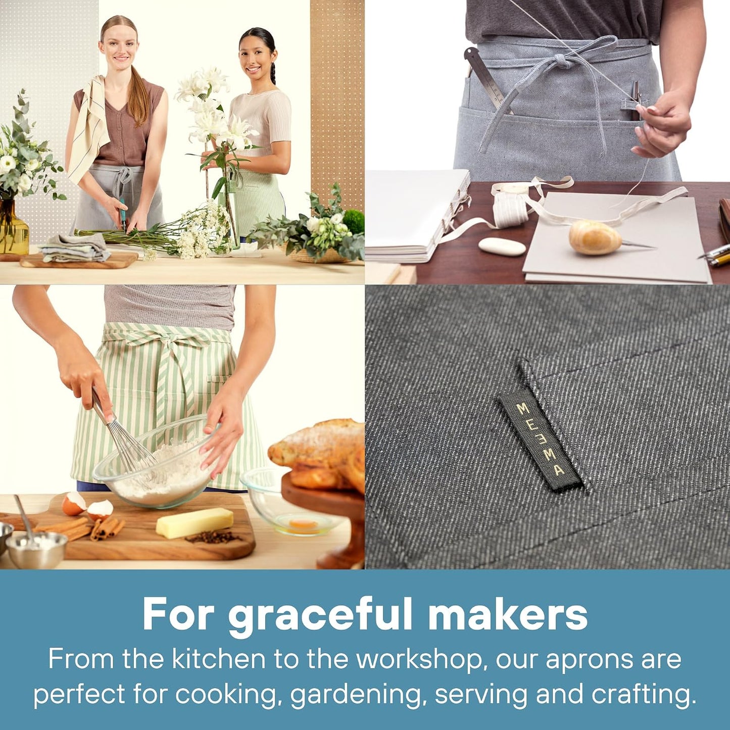 Chef Waist Aprons for Women with Pockets, Adjustable Cooking Aprons