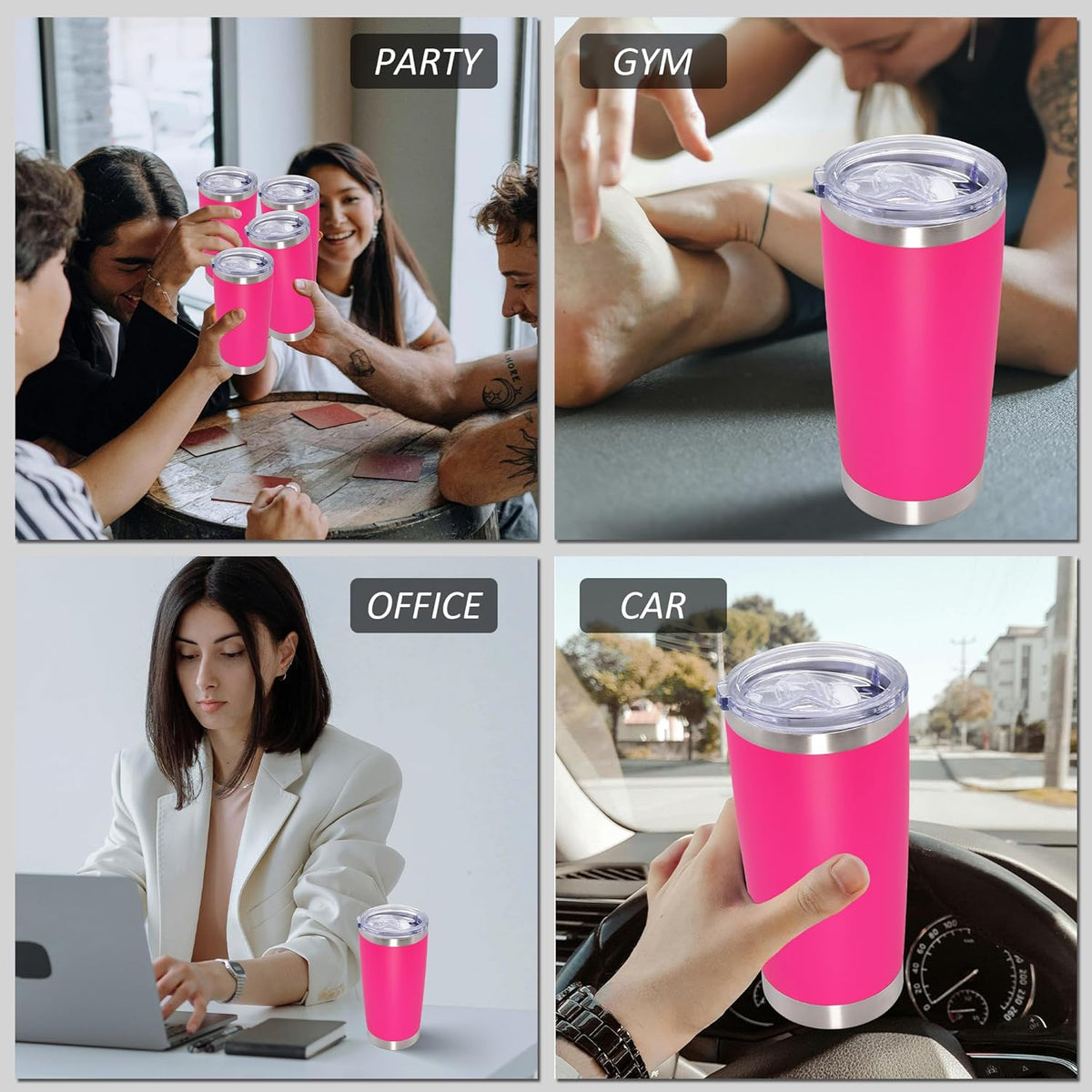 20oz Tumbler Bulk Stainless Steel Tumblers with Lid Vacuum Insulated Double Wall Travel Coffee Mug Powder Coated Tumbler Cup for Hot and Cold Drinks(Hot Pink, 12 pack)