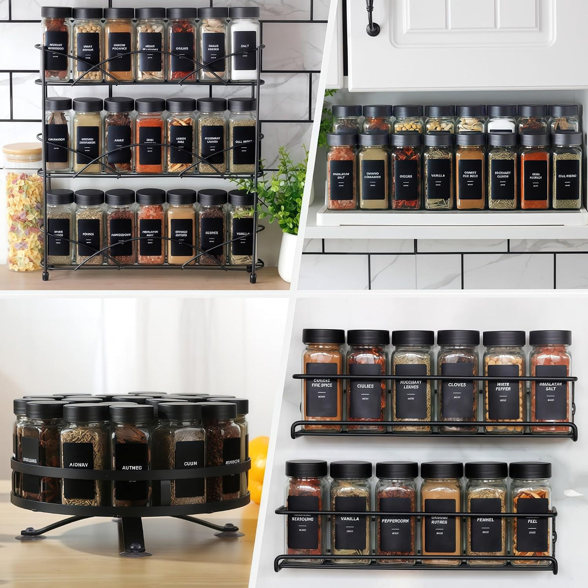 36 Spice Jars with Labels, 4 oz Seasoning Jars for Cabinets, Drawers, Racks