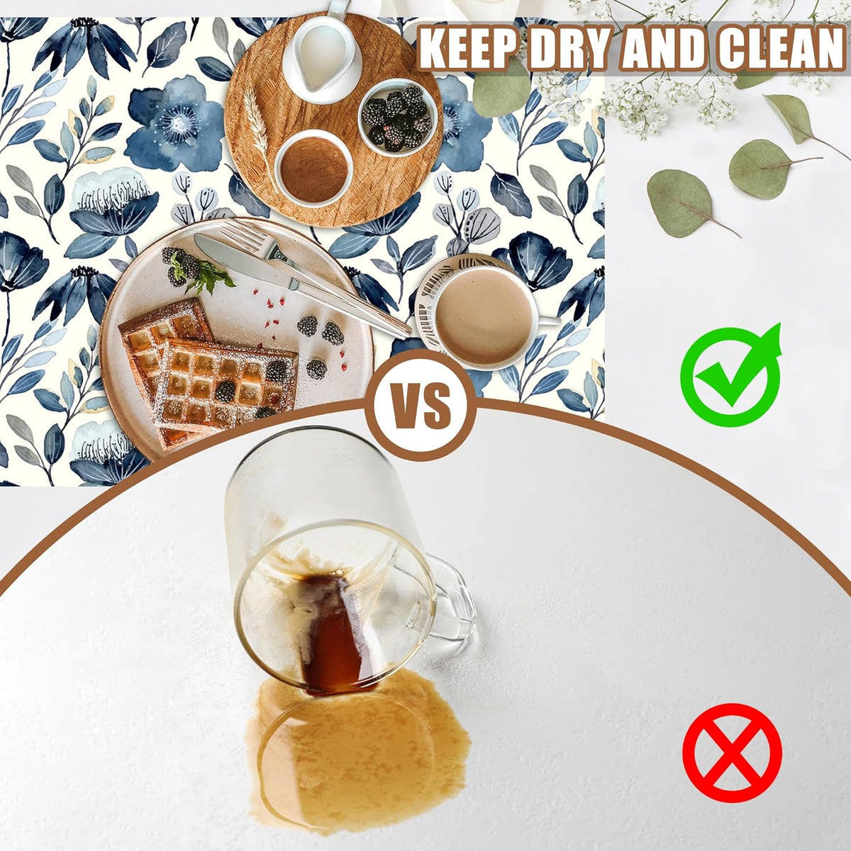 Blue Flowers Dish Drying Mat for Kitchen Counter Coffee Mat Hide Stain Absorbent Dish Drainer Rack Pad with Non-Slip Rubber Backed Espresso Machine Coffee Bar Accessories 11.8 x 19.7 Inch
