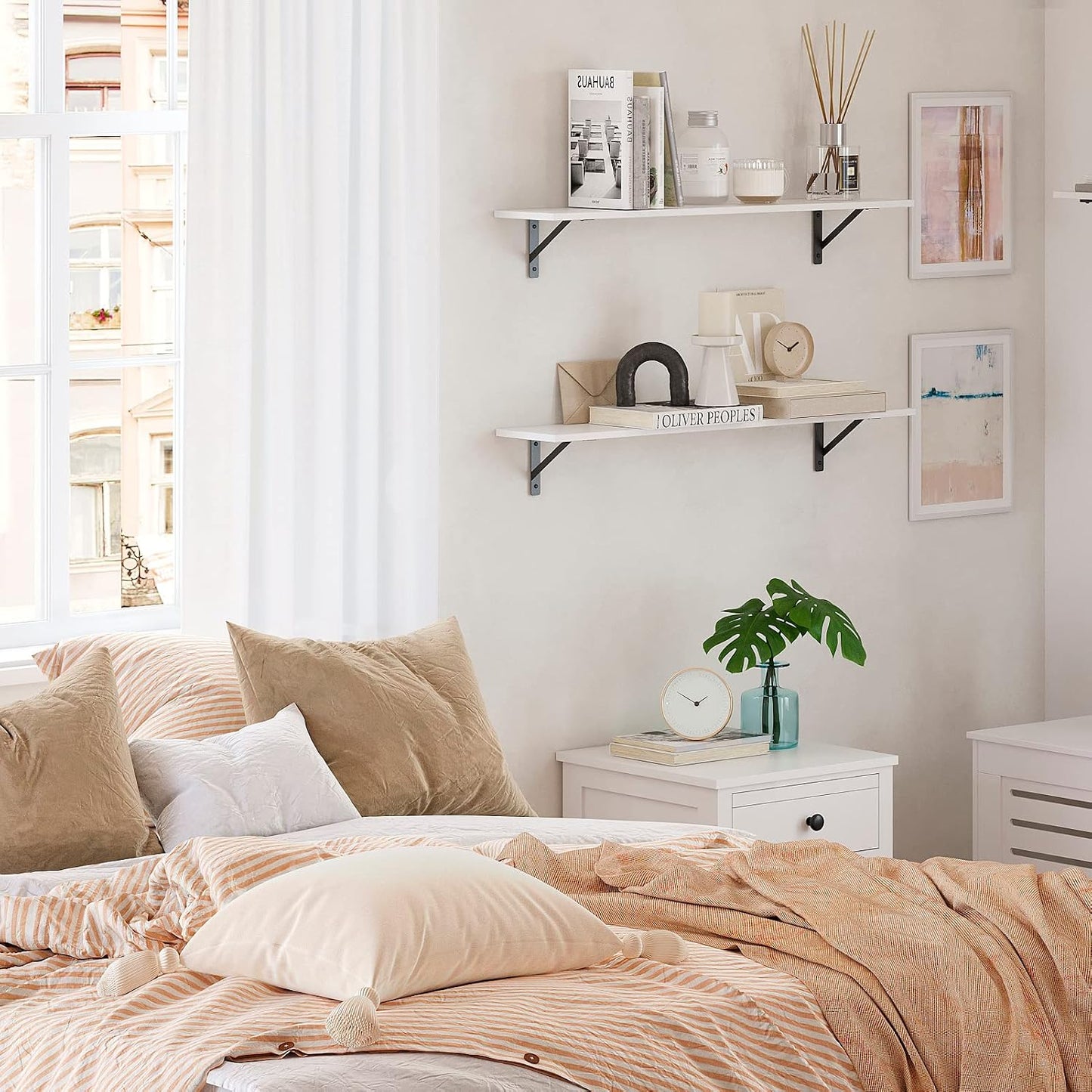 DINZI LVJ Wall Shelves, 23.6" Long Floating Shelves with Metal Brackets