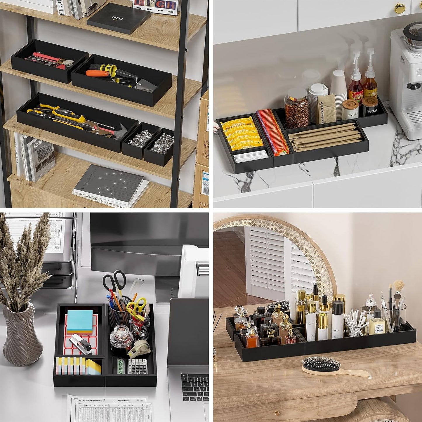 Lixple Bamboo Kitchen Drawer Organizer, 2 Pack, 17" x 6" x 2", Black