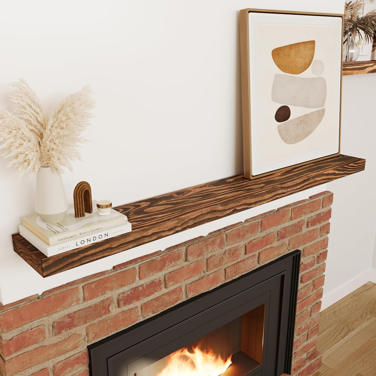 Howizz 60'' Pine Wood Floating Shelf for Wall, Rustic Wall Mounted Wooden Shelf with Invisible Brackets, Fireplace Mantel Shelf for Living Room, Bedroom, Bathroom & Home Decor, Light Walnut, 1 Pcs