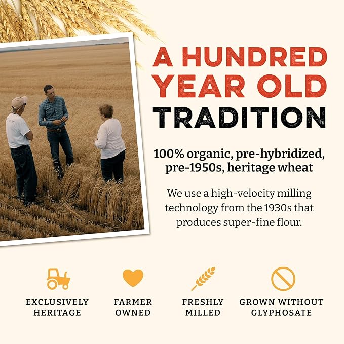 Sunrise Flour Mill Heritage Organic Whole Wheat Flour - 5 lbs | Milled from red hard wheat within 10 Days | Easier to Digest with Less Bloating | No Bleaching | Organic whole wheat bread flour