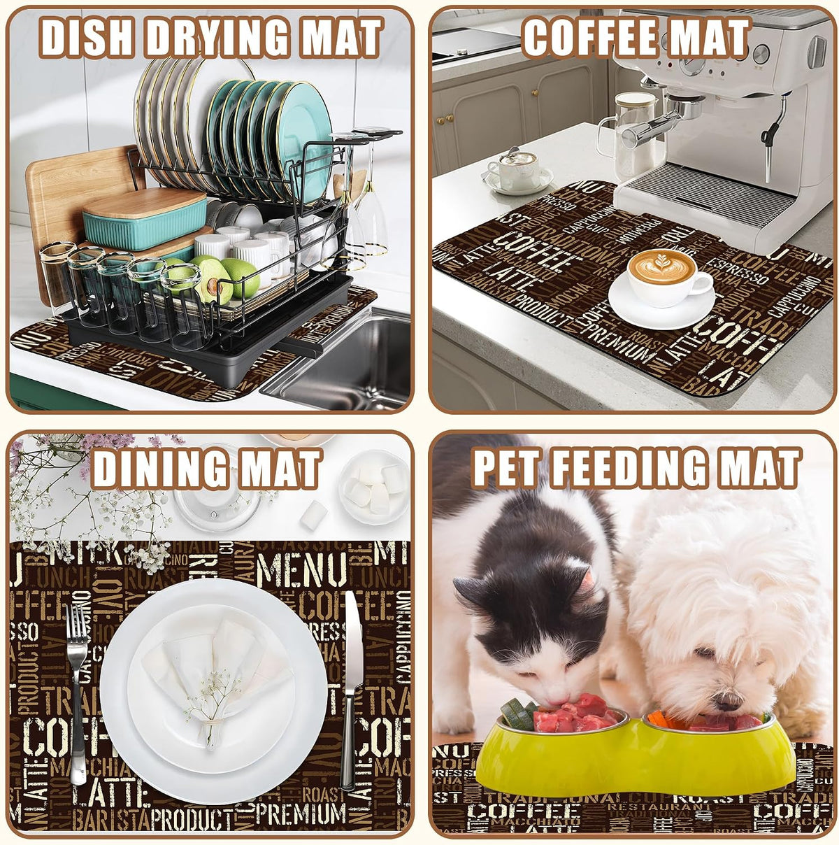 Vintage Coffee Cup Coffee Mat Absorbent Dish Drying Mat for Kitchen Counter Hide Stain Rubber Backed Drying Rack Pad Fit Under Espresso Machine Cafe Table Decoration, 11.8 x 19.7 Inch