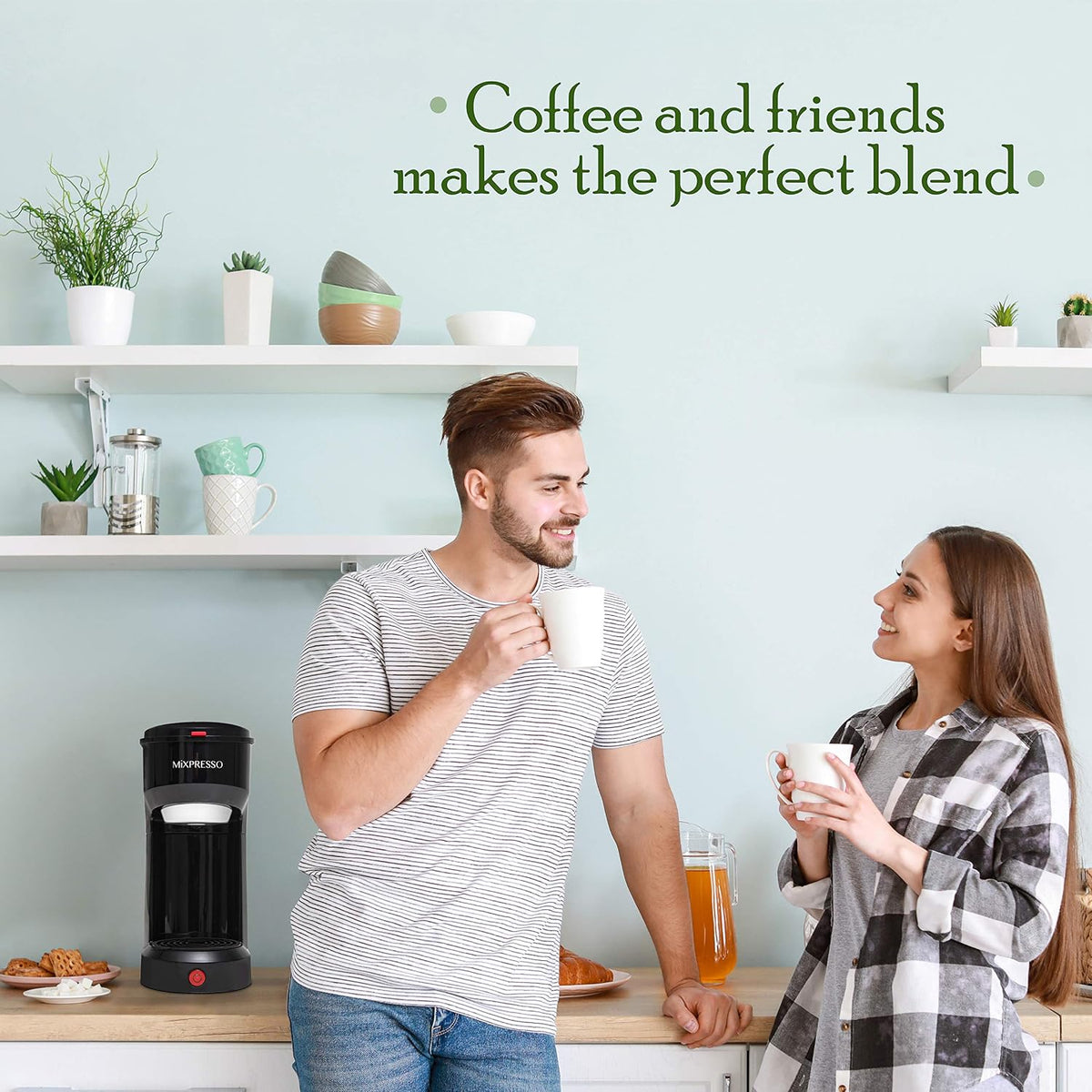 Mixpresso Single Serve Coffee Maker K Cup Coffee Maker for K Pods & Grounds | Compact 800W White Coffee Machine with 14 Oz Water Tank, Fast Brew & Auto Shut-Off, Small Design for Travel RV, Office& Dorm